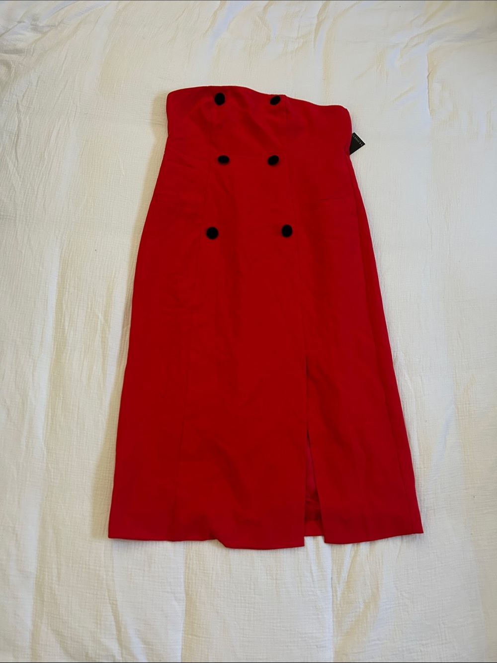 Eloquii Red Strapless Double-Breasted Midi Skirt with Front Slit